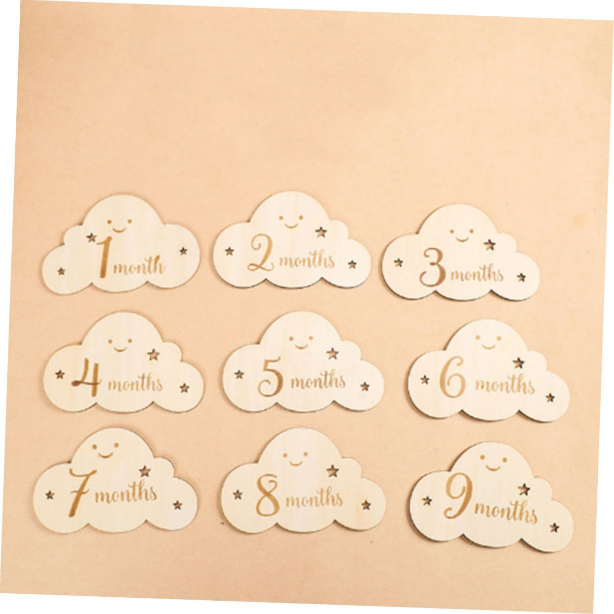 Cloud Shaped Wooden Announcement Cards Monthly Photo Markers for Newborn Milestones Double Sided Discs for Documenting Growth Journey Durable and Adorable Keepsake image number 1