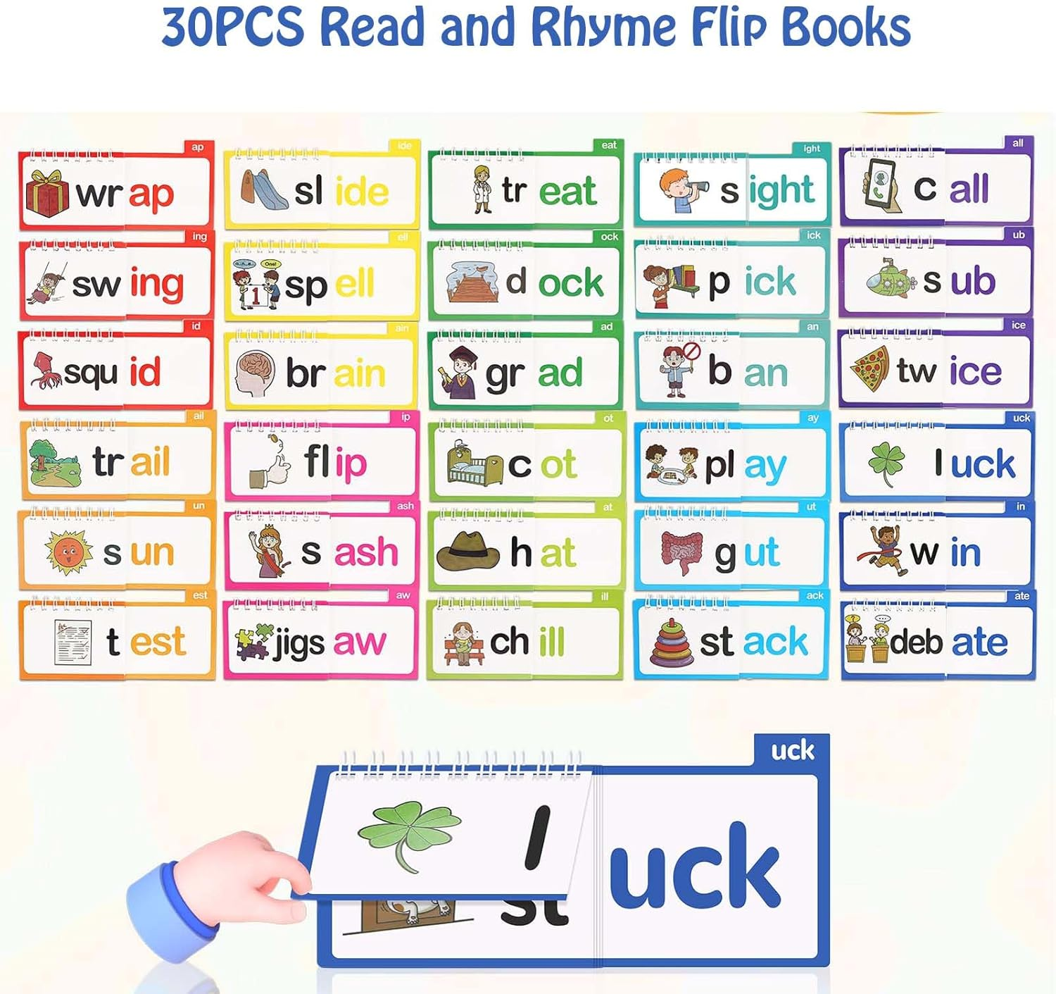 Lizihaowu 30 Read and Rhyme Flip Books, Word Family Build Book, Kindergarten Sight Word Flash Cards, Reading Flip Book Set for Kids image number 1