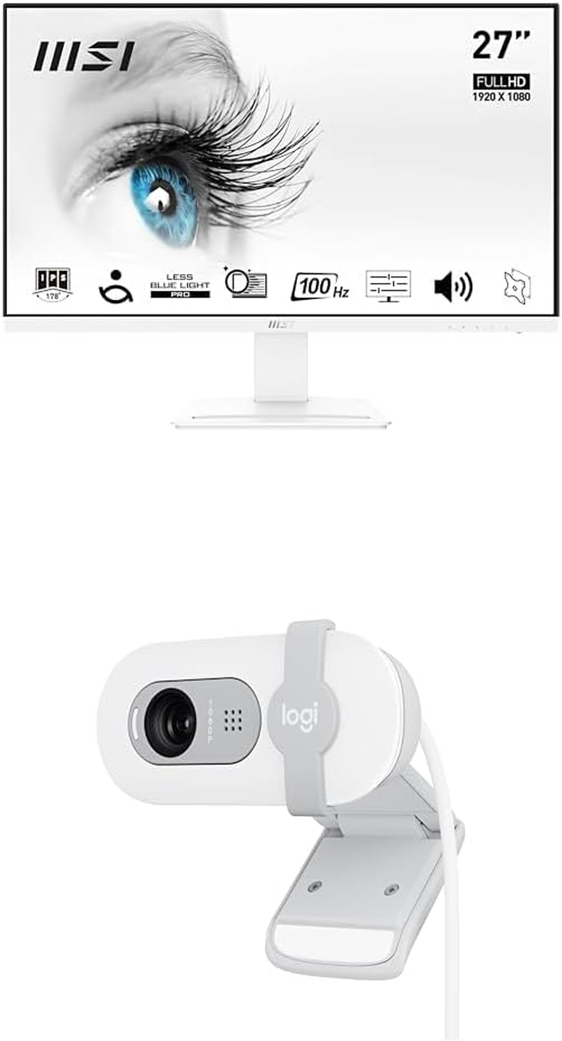 MSI PRO MP273AW 27" Eye Care Ergonomic Business Computer Monitor & Logitech Brio 100 Full HD Webcam Bundle