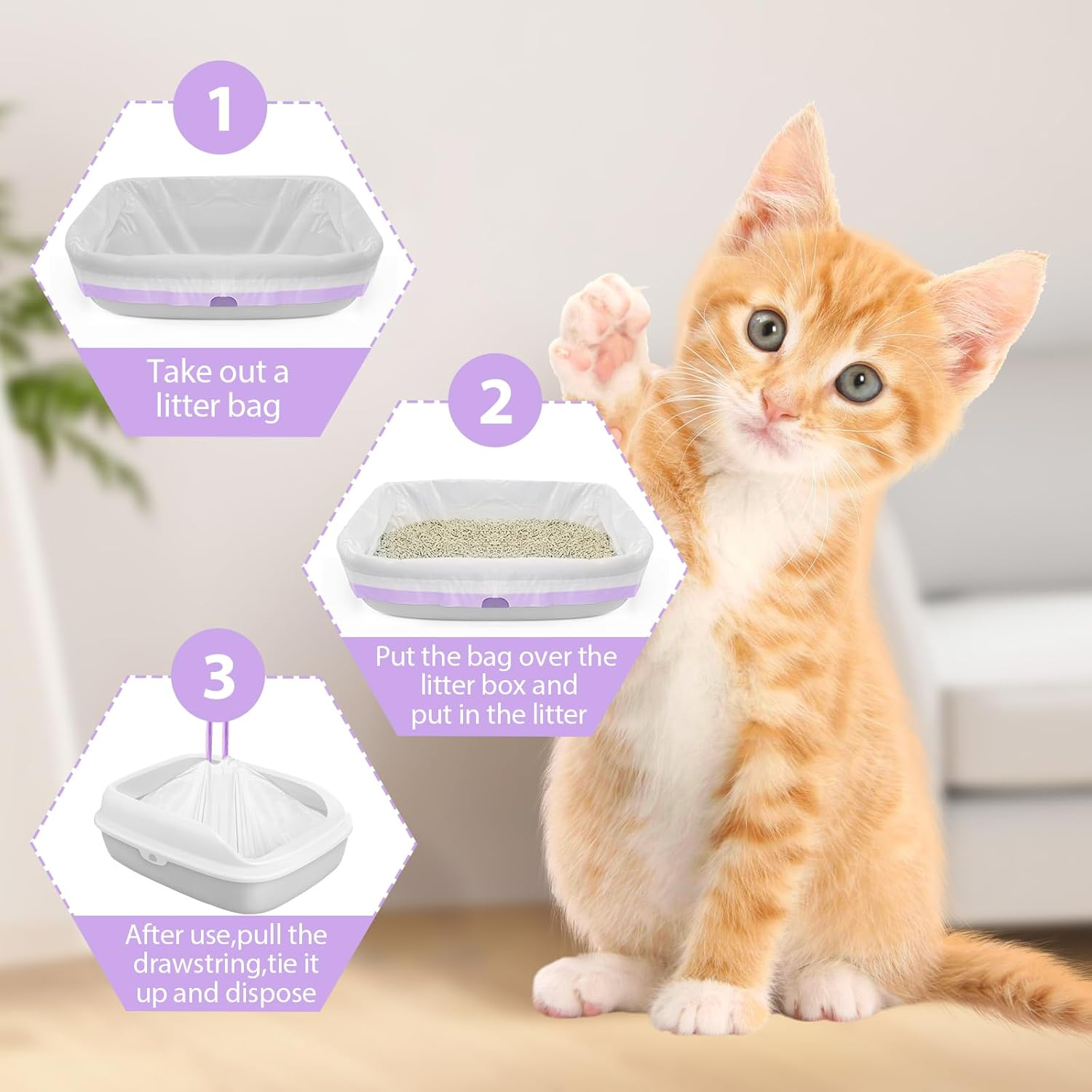 35 Pack Extra Large Cat Litter Tray Liner 41" X 18" Jumbo Cat Litter Box Liner Hygienic Disposable Litter Pan Liner Bags with Drawstring Kitty Litter Tray Waste Bags image number 5