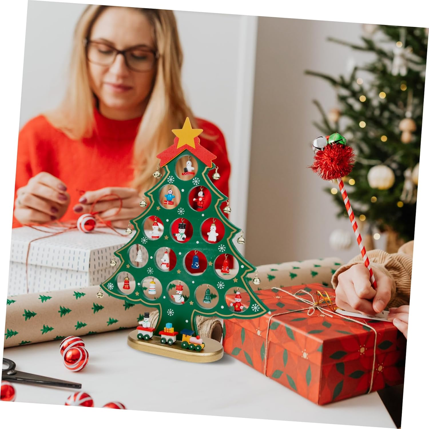 Mini Christmas Tree Foot Wooden DIY Xmas Craft Unique Festival Scene Decor Ornament Christmas Trees Lights image number 5