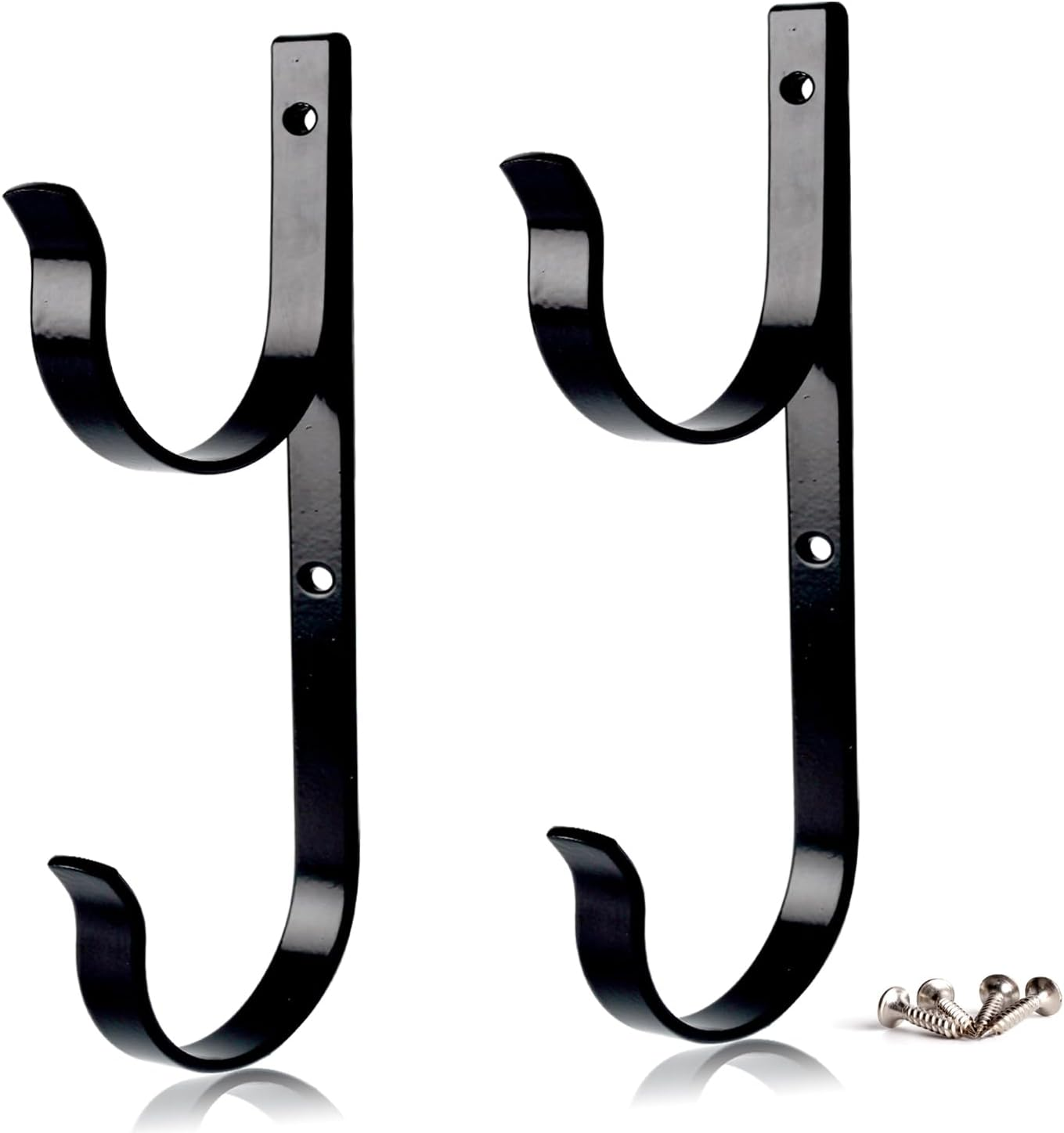 2 Pcs Set Pool Pole Hangers Heavy Duty Black Aluminium Holder with Screws Perfect Hooks for Swimming Pool Telescopic Poles Skimmers Nets Brushes Vacuum Hose Garden Equipment Outdoor Supplies