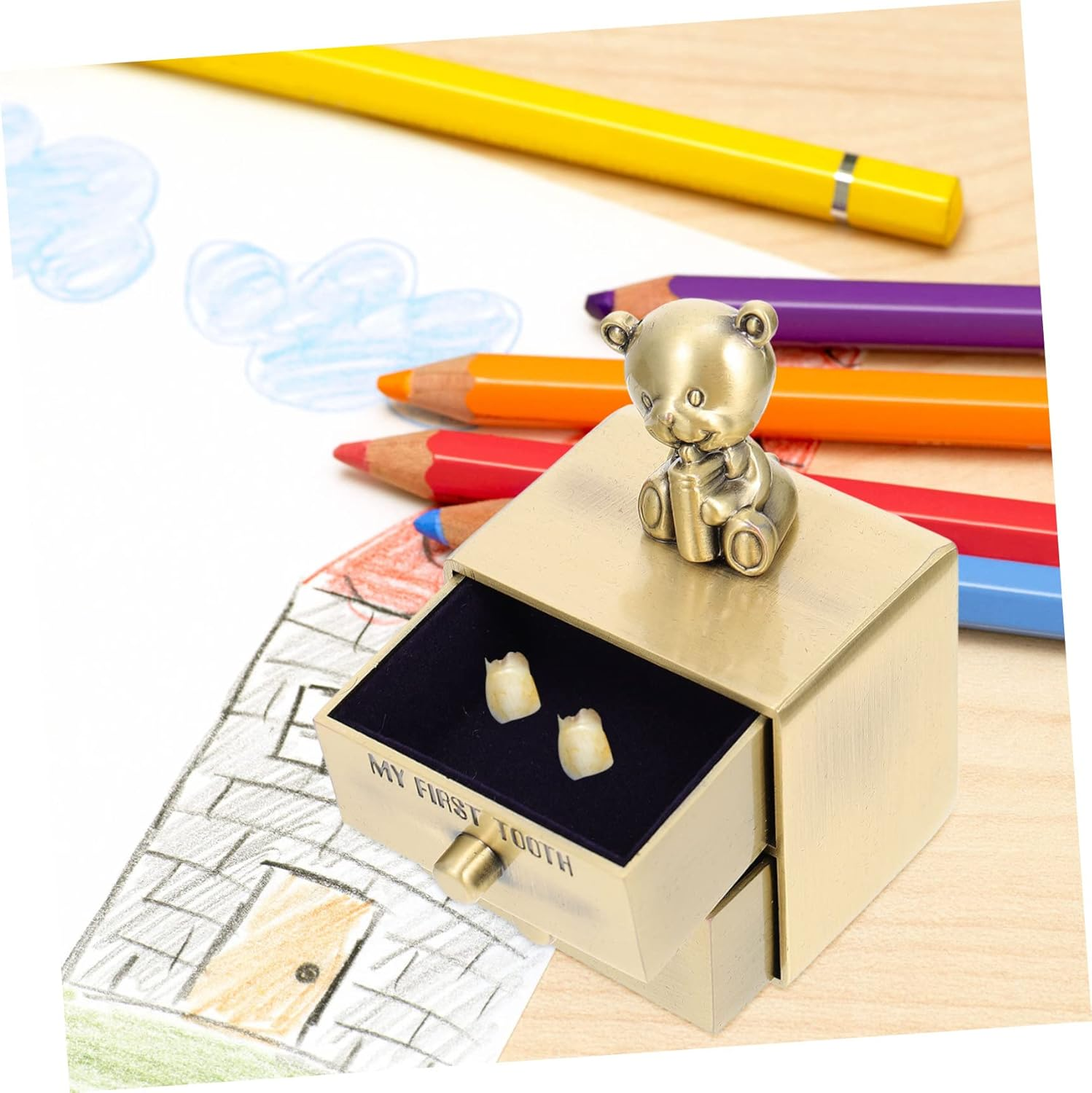 Baby Tooth Collection Box and Deciduous Teeth Storage Organizer for Infants Drawer-Style Keepsake Box in Vintage Green for Preserving and Childhood Memories image number 4