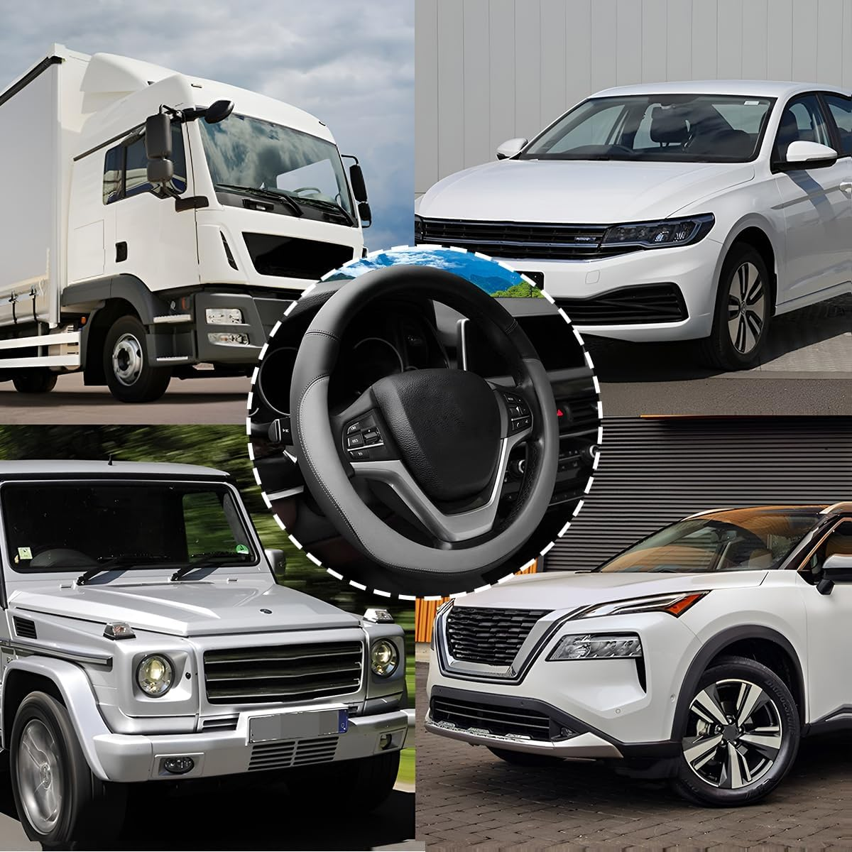 Car Steering Wheel Cover, 14.5"-15" Leather Anti-Slip Sporty Vehicle Steering Wheel Protector, Soft Breathable Auto Interior Decoration Accessories, Universal for SUV Truck Sedan (Grey) image number 3