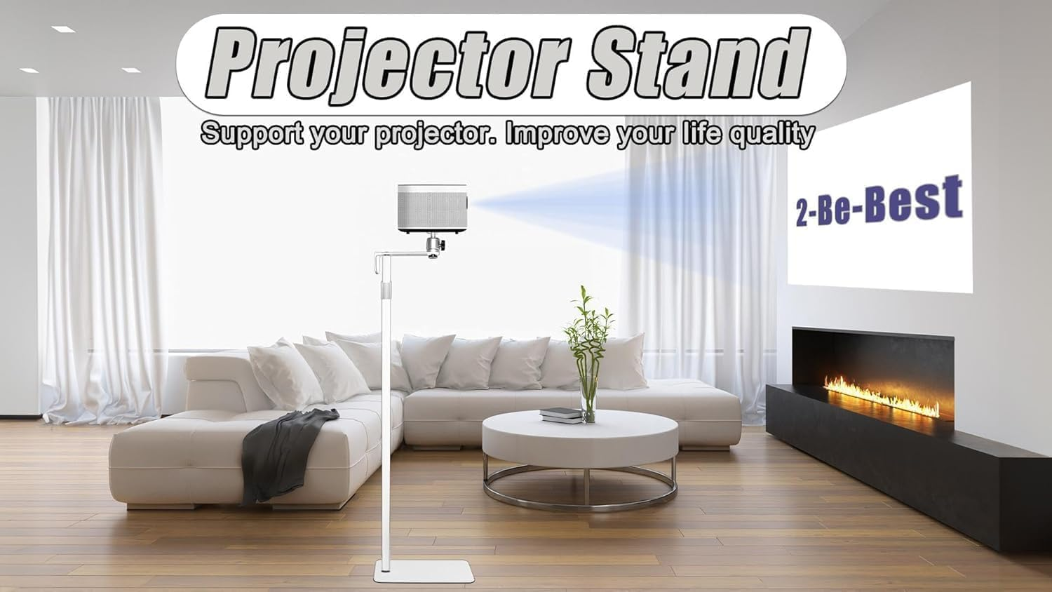 2-Be-Best Projector Mount Stand Upgraded Large Ball Head Projector Floor Stand Adjustable Height 36-63In / 92-162Cm Universal Projector Stand for Bed Sofa Compatible with HAPPRUN Anker XGIMI White - Black image number 7