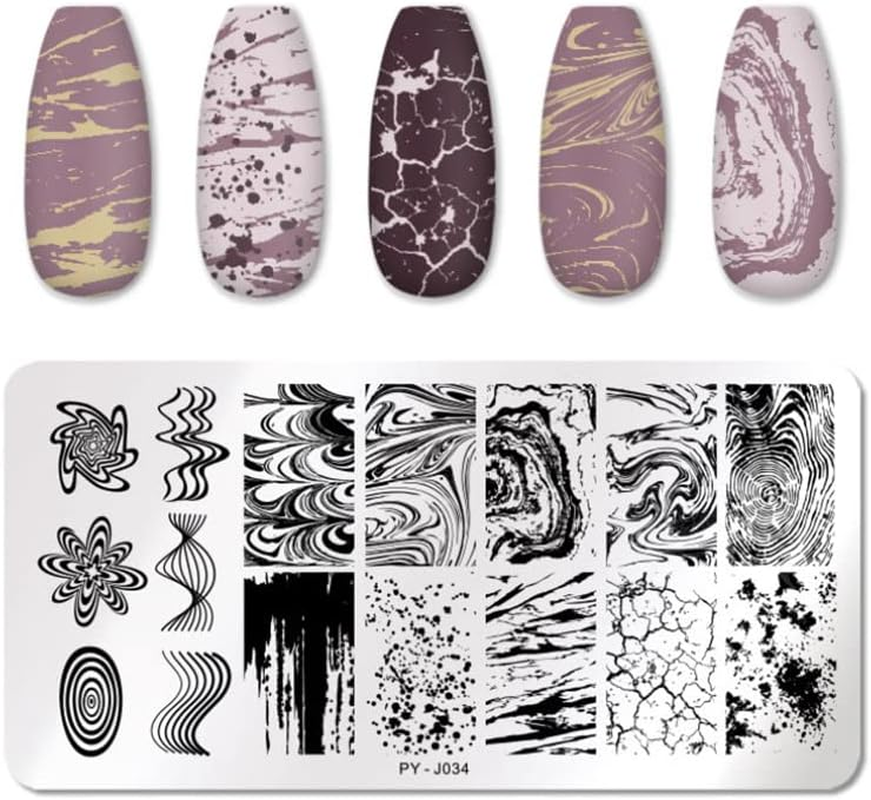 MWOOT 3Pcs Geometry Nail Art Stamping Plate Set, Lines Theme Template Nail Art Stencil, Manicure Print Tool Reusable, Marble Striped Nail Design DIY Print Kit image number 4