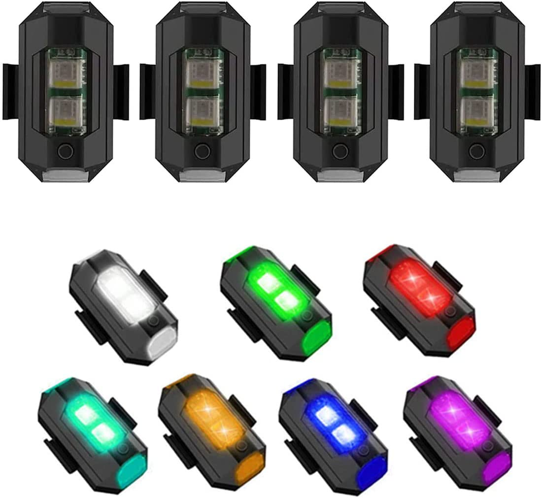 4Pcs LED Strobe Drone Light 7 Colors USB Charging Flying Anti-Collision Night Lights for Remote Control Drone,Motorcycle,Car,Bike,Rc Car,Rc Boat