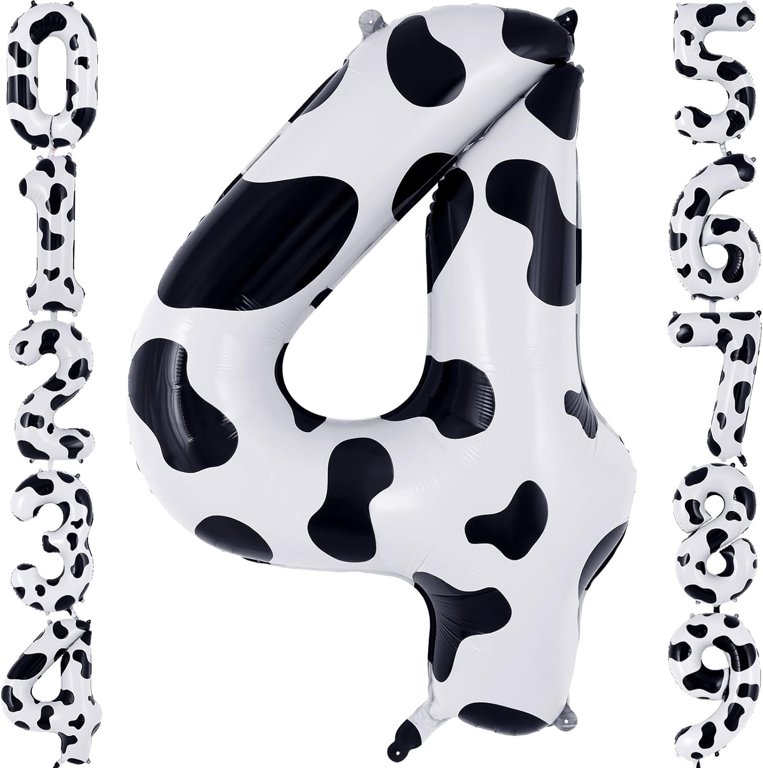 Cow Print Number 4 Balloon, Large 40 Inch Cow Number Birthday Balloons, Foil Mylar Number 4 Balloons for 4 Year Old Birthday Party Decorations Supplies Animal Farm Cowboy Cowgirl Themed Party image number 3