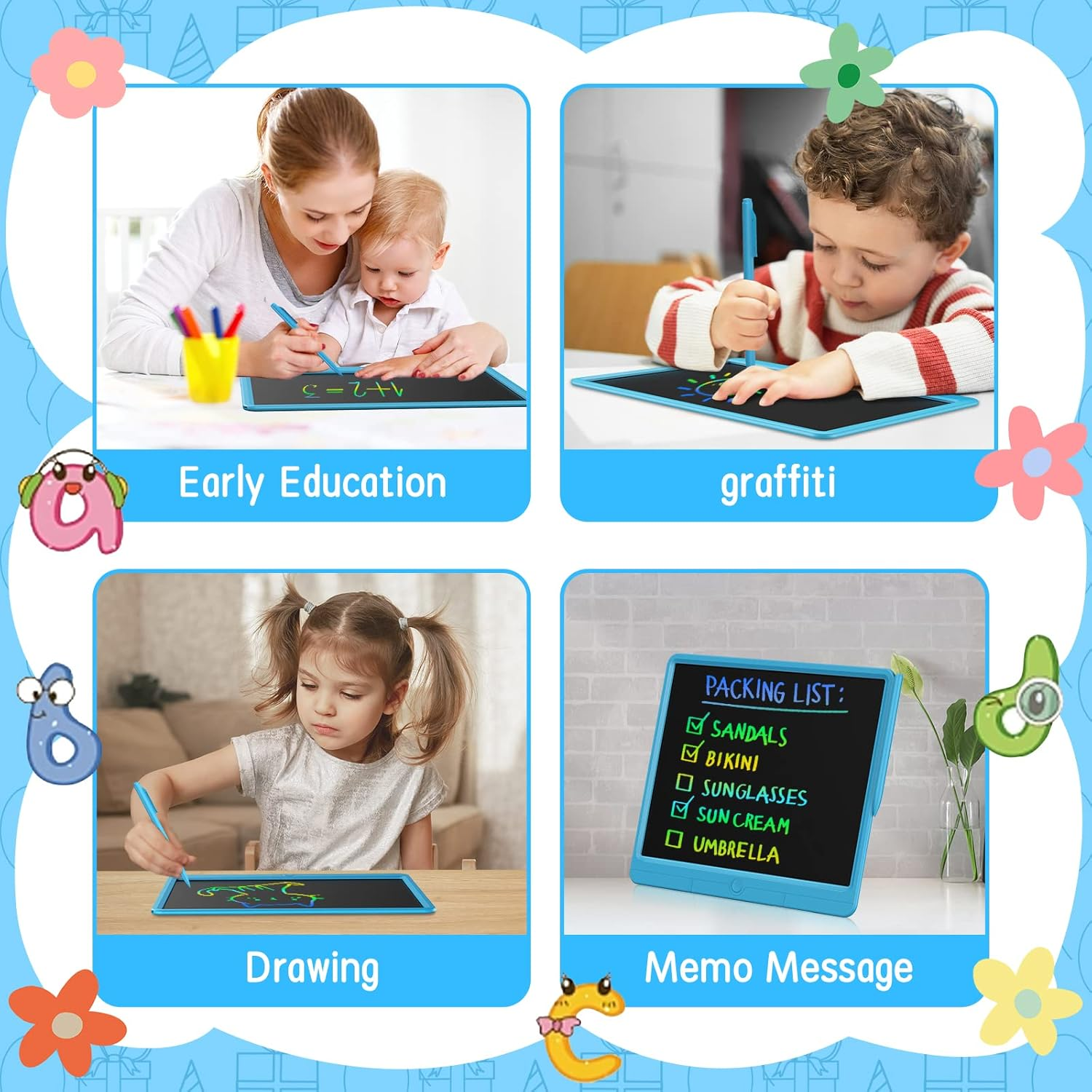 Wicue LCD Writing Tablet for Kids 15In Drawing Tablet, Colorful Doodle Board Drawing Pads, Electronic Drawing Boards Travel Activity Games for 3 4 5 6 Year Old Kids Birthday Gifts (Blue) image number 3