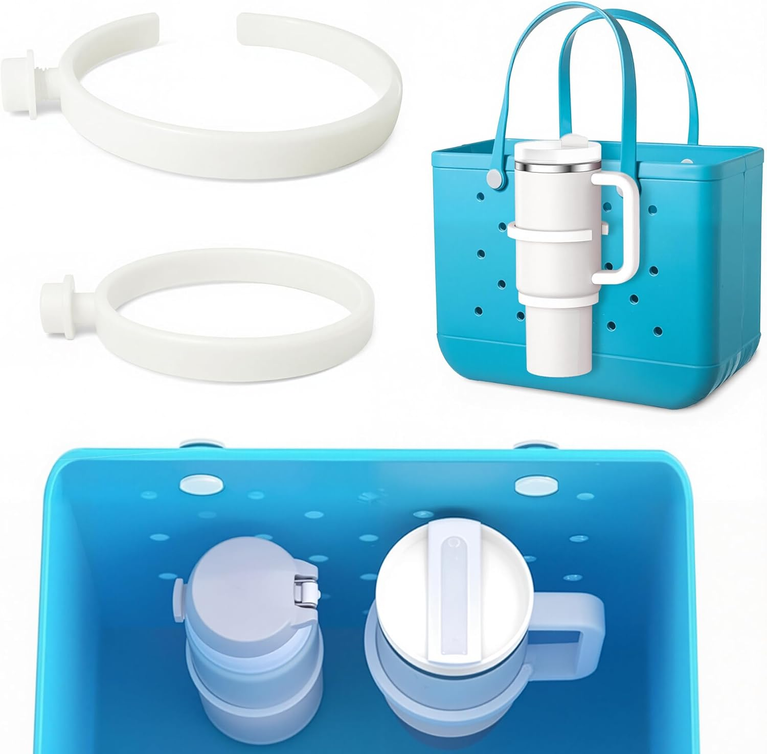 Bogg Bag Cup Holder for 30Oz 40Oz Stanley, Adjustable Insert Drink Holder Compatible with Bogg Bag/Simply Southern Beach Tote Bag, Water Bottle Holder Attachment for Bogg Bag Accessories - Black image number 2