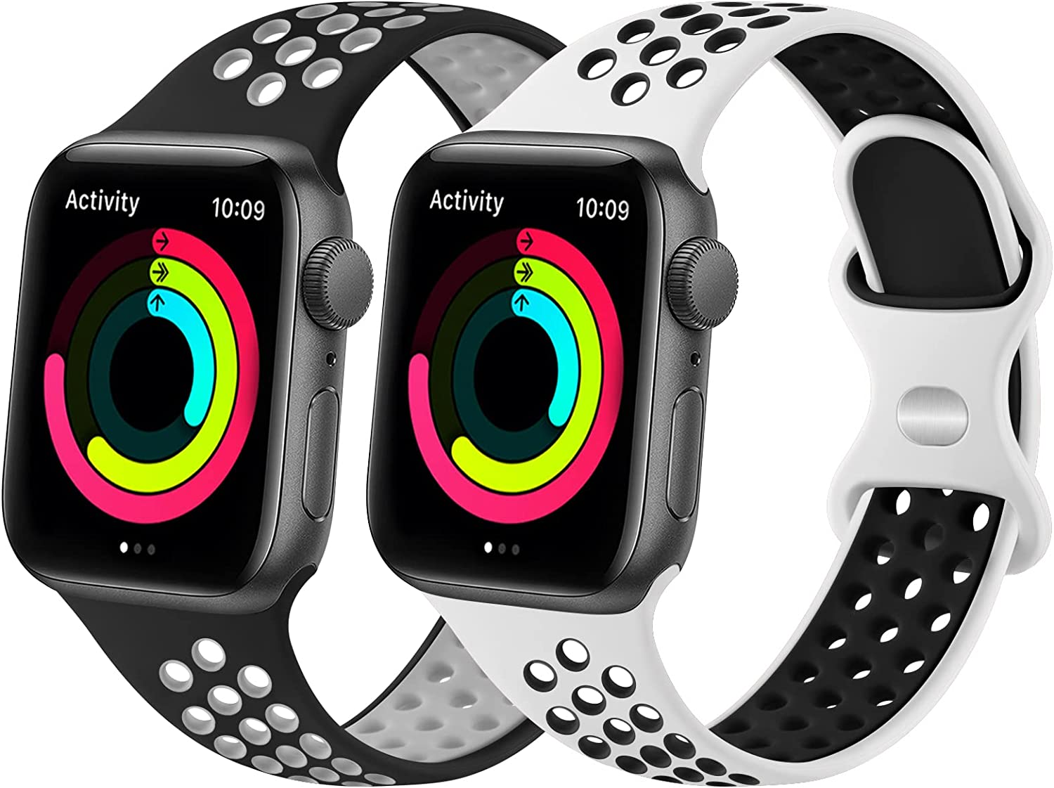 [2 Pack]Silicone Bands for Apple Watch Band 49Mm 45Mm 44Mm 42Mm 41Mm 40Mm 38Mm, Soft Adjustable Sport Two Colors Strap Women/Men for Iwatch Ultra/Iwatch Series 9/8/7/SE/6/5/4/3/2/1