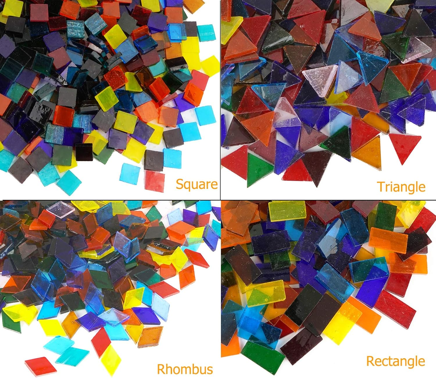 Lanyani 1600 Pieces Transparent Cathedral Glass Mosaic Tiles Pieces for Arts and Crafts Mixed Color Stained Glass Pieces, 4 Shapes Mixed image number 3