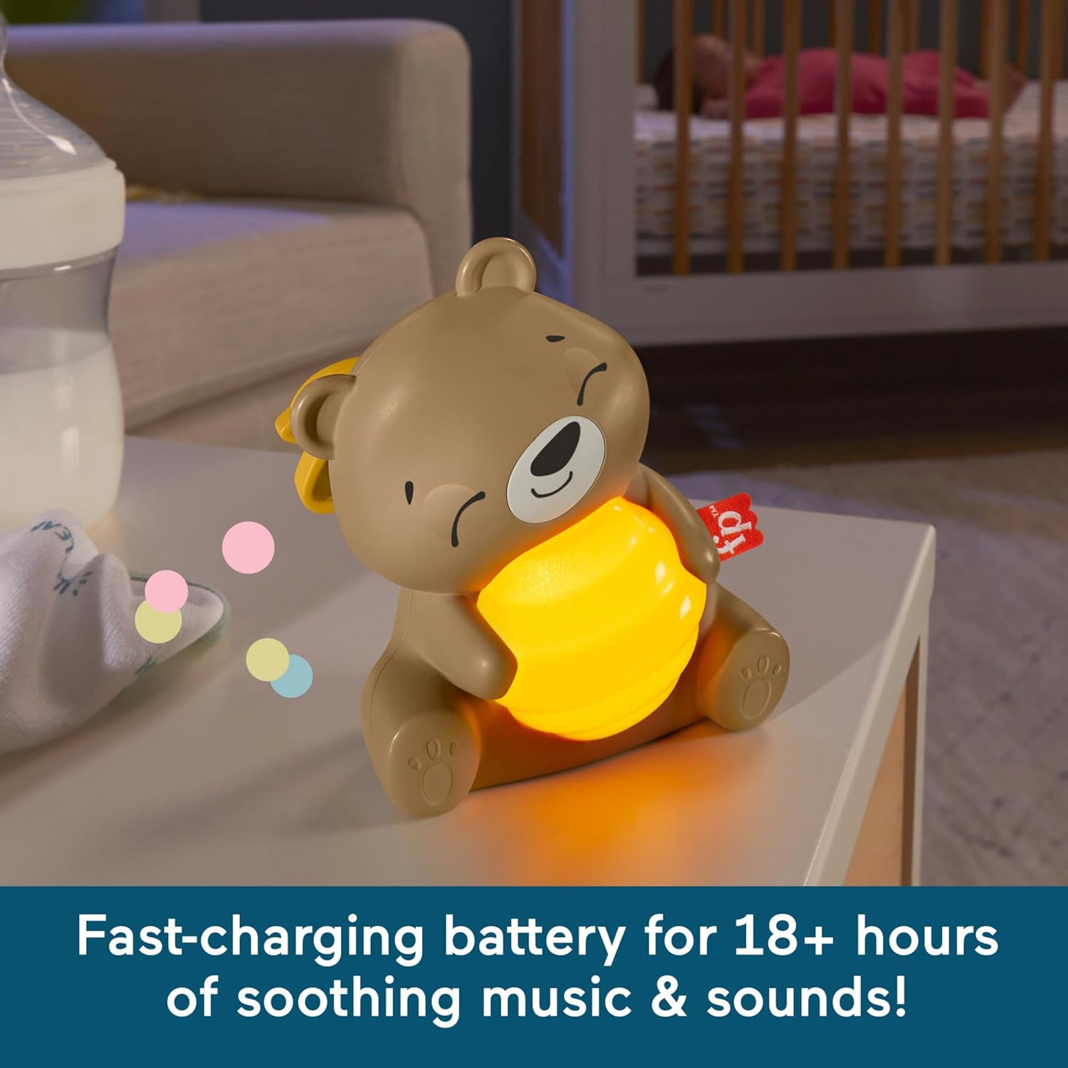 Fisher-Price ​Beary Soothing Portable Baby Sound Machine with Night Light & Customizable Timer for Newborns image number 5