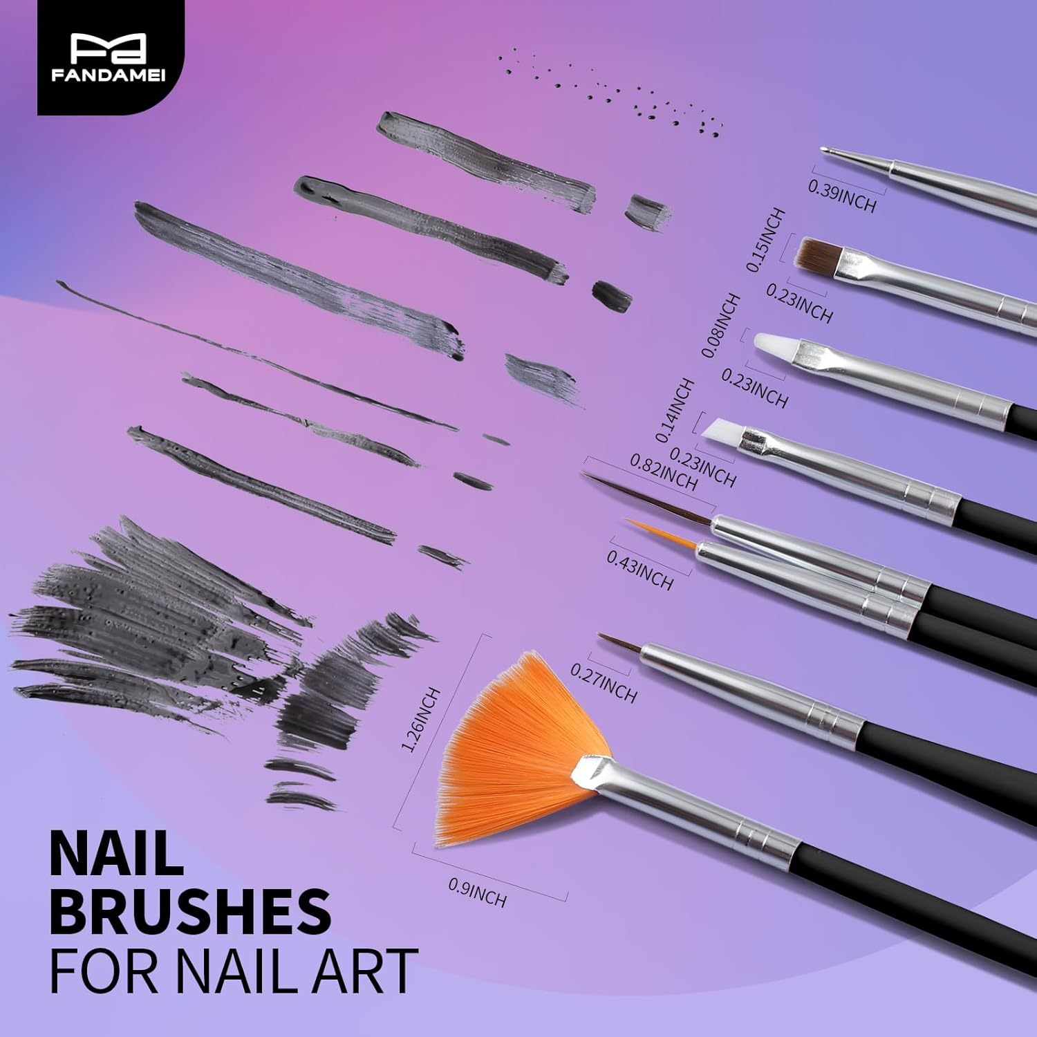 FANDAMEI Nail Art Tools, Nail Brush, 15 PCS Nail Art Brushes, 5 PCS Nail Dotting Tool, Nail Stand, Nail Holder for Painting Nails, Nail Tools, Nail Design Tools, Black image number 2
