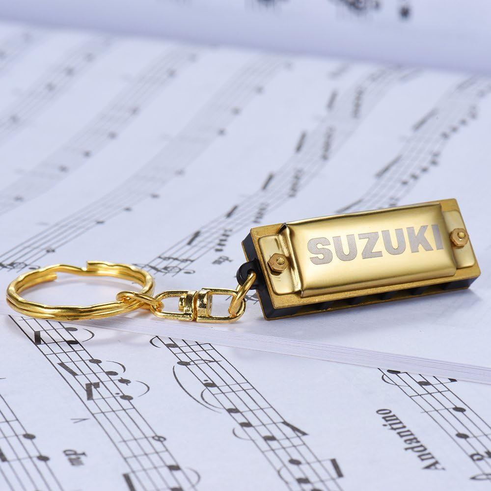 Suzuki Mini 5 Holes 10 Tone Harmonica Keychain Key of C Golden image number 5