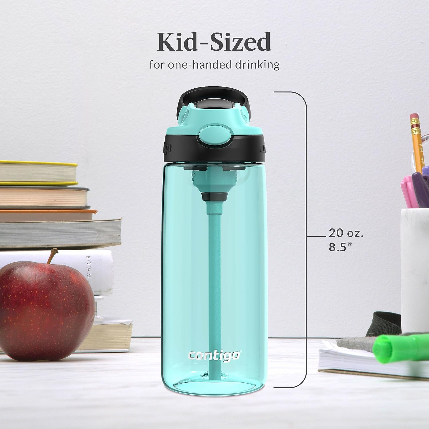 Contigo Aubrey Kids Cleanable Water Bottle with Silicone Straw and Spill-Proof Lid, Dishwasher Safe, 20Oz 2-Pack, Jade/Licorice & Juniper/Jade image number 3