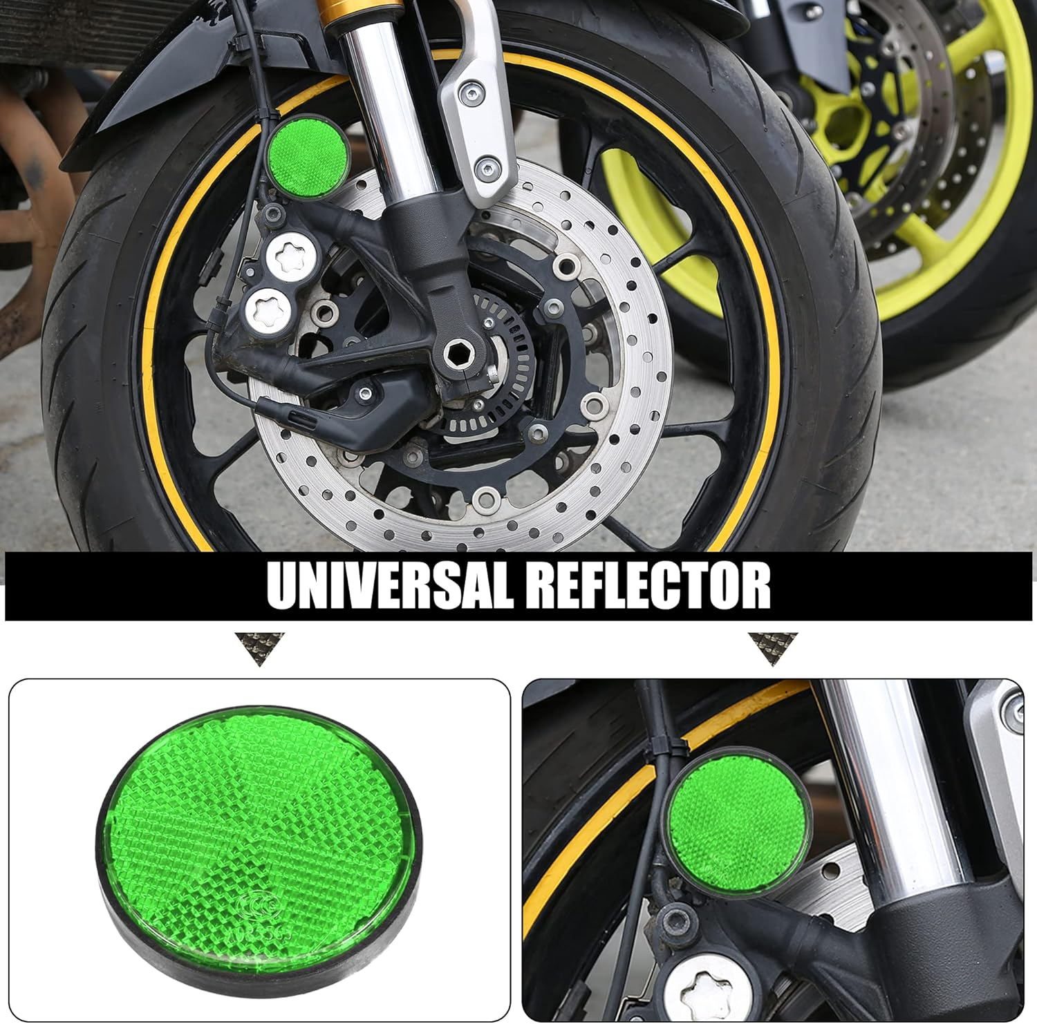 X AUTOHAUX 10 Pcs round Stick-On Safety Spoke Reflective Self Adhesive Reflector for Gate Posts Cars Trailer Motorcycle Trucks Boat Bicycle Bike Green image number 5