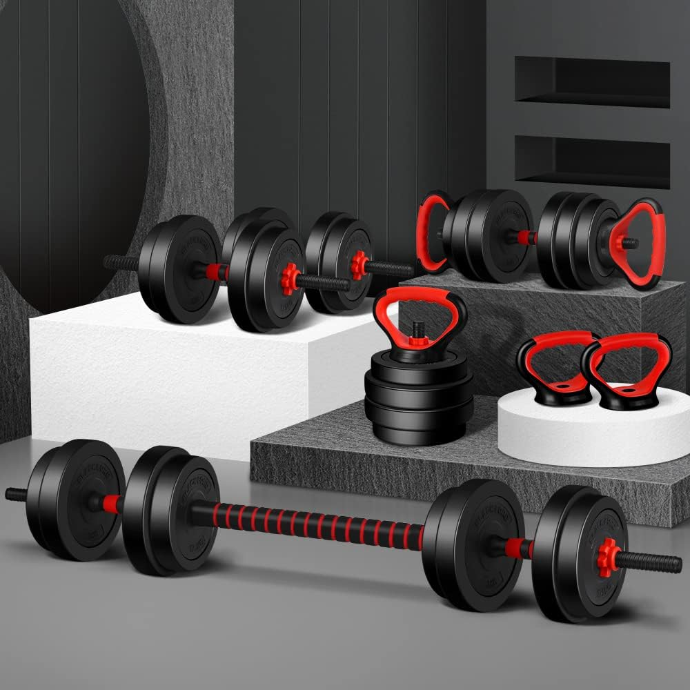 BLACK LORD Adjustable Dumbbell Set 20KG 7-In-1 Barbell Kettlebell Set Dumbbells Weight Plates for Home Gym Fitness Weightlifting Toning Exercise and Strength Training image number 2