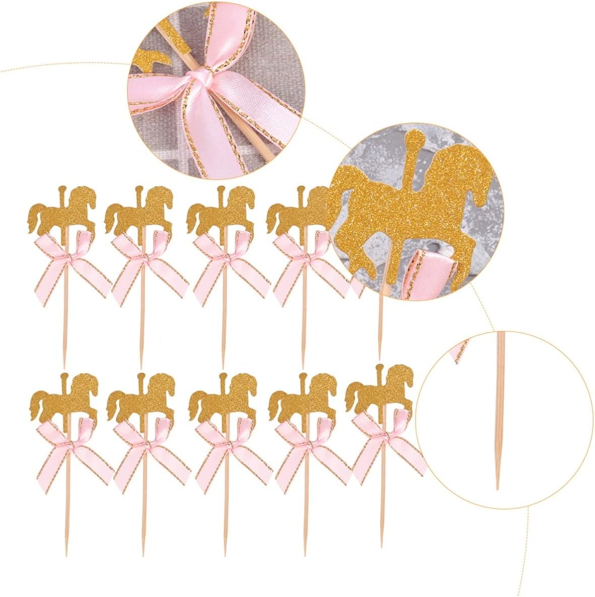 50Pcs Carousel Horse Cupcake Toppers Horse Racing Dessert Picks for Horse Party Decorations Birthday Baby Shower Party Supplies image number 4