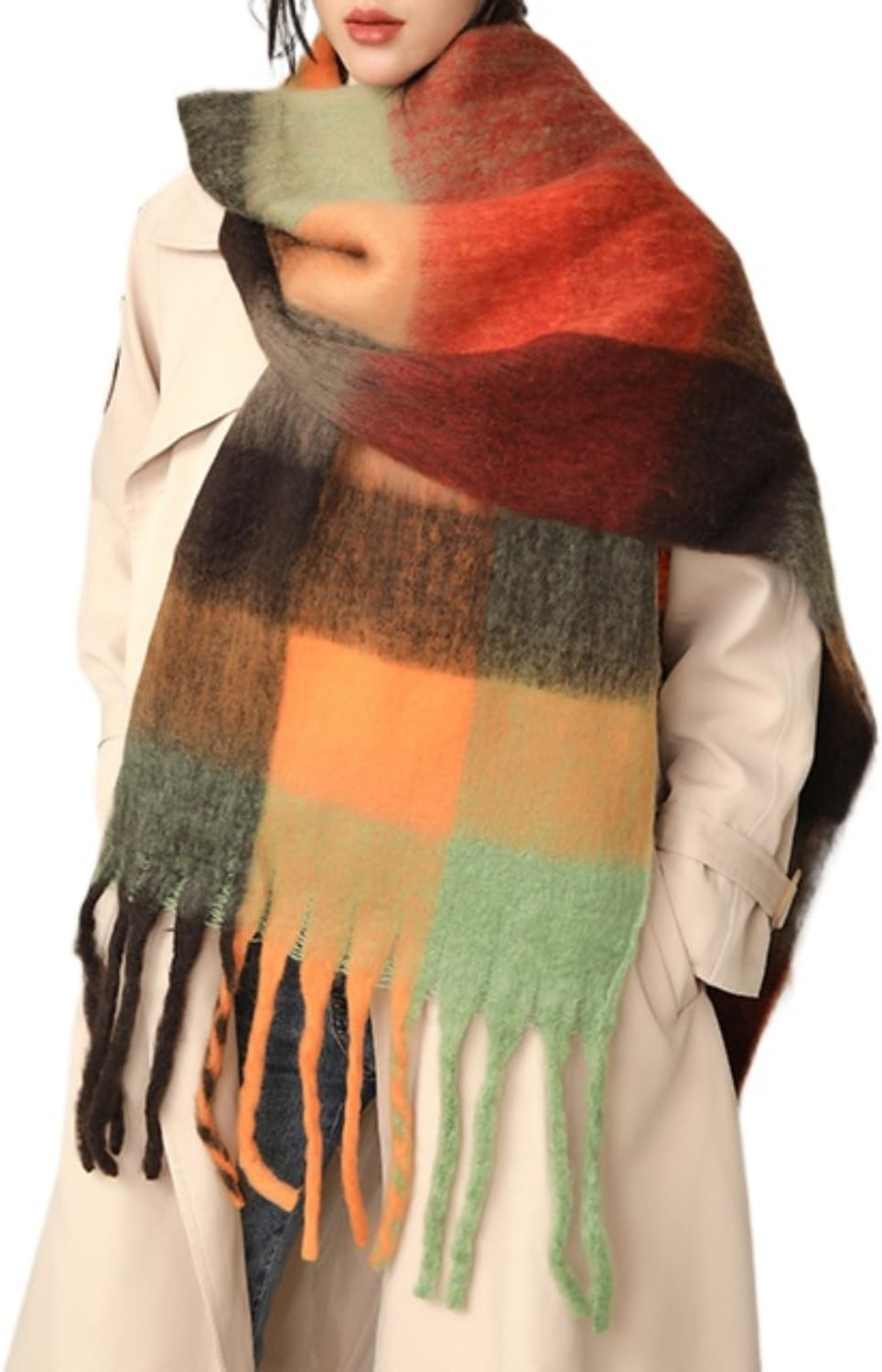 Chunky Winter Scarfs for Women Cold Weather Warm Knit Thick Plaid Scarf Long Large Oversized Checked Scarves