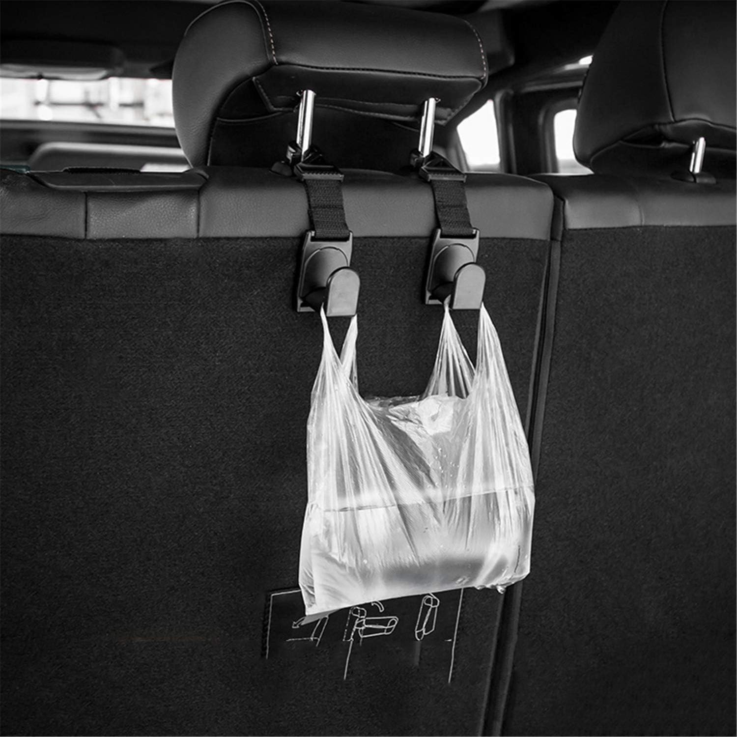 Car Seat Headrest Hooks, 4 Packs Car Universal Storage Organizer Headrest Hanger Holder Hooks for Coats Umbrellas Grocery Bags Handbag image number 4