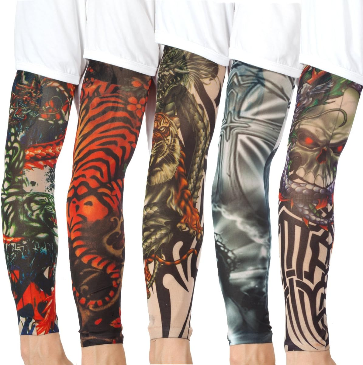 20PCS Set Arts Temporary Tattoo Arm Sunscreen Sleeves - Akstore - Designs Tiger, Crown Heart, Skull, Tribal and Etc image number 3