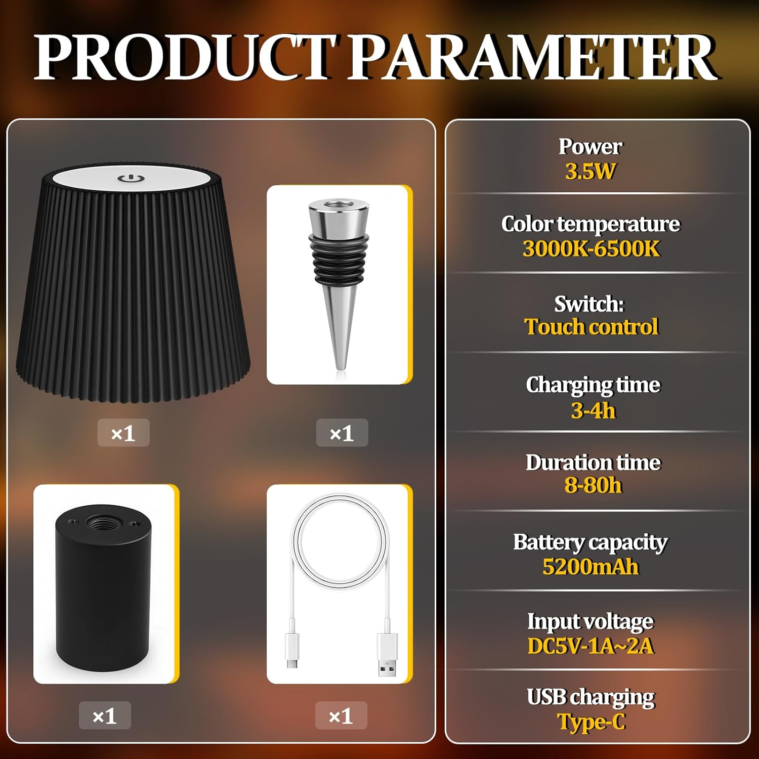 Bottle Lamp Attachment LED Rechargeable, 3 Adjustable Colour Temperature Modes, Touch Bottle Lamp, Protection Class IP54, Wireless USB Rechargeable Table Lamps, for Restaurant, Bedroom, Garden, Bar