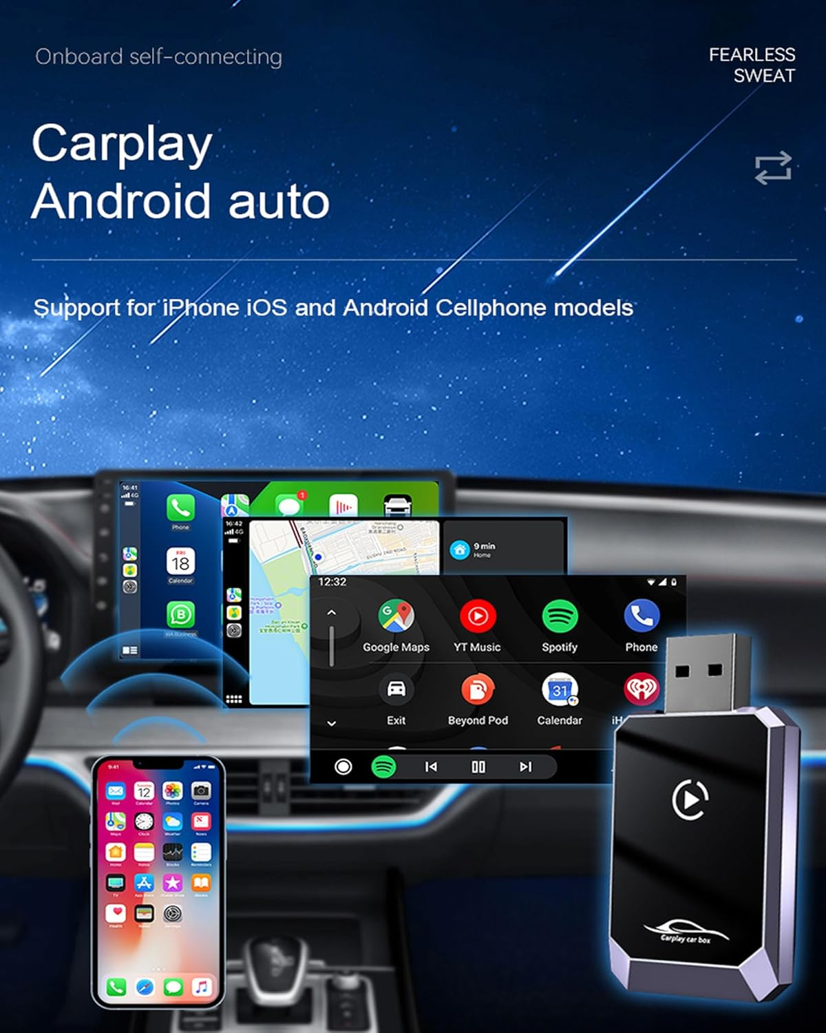 Wireless Carplay Adapter & Android Auto Wireless Adapter, 2-In-1 Fast & Stable Carplay Car Play Adapter for Ios 10+/Android 11+