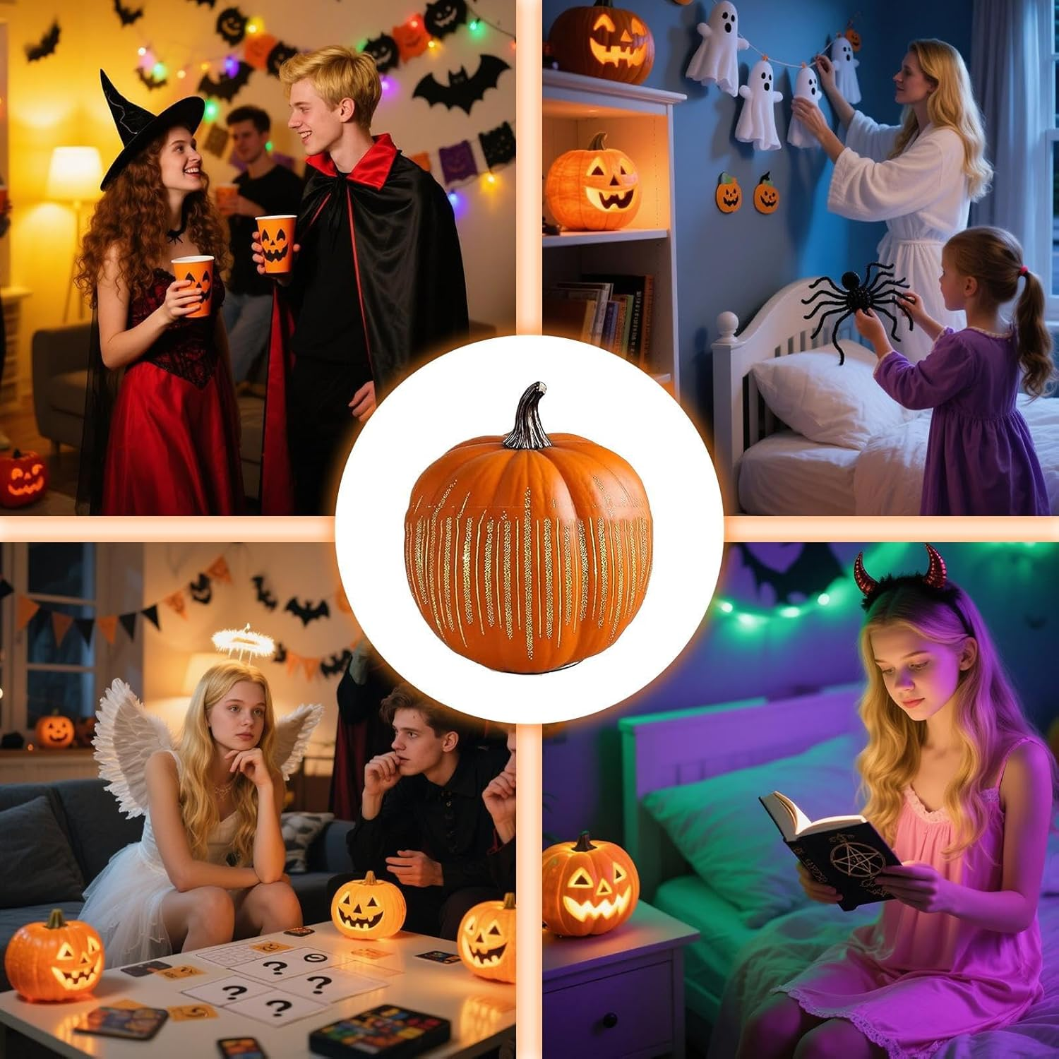 Halloween Pumpkin - Pumpkin Decor Night Lamp | Starry Lamp Timer Lantern with Storage for Festival Party Bedroom Holiday Desk Hallway Home