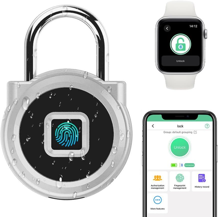 Elinksmart Gym Locker Padlock with Fingerprint Remote Authorized Unlock Record - Waterproof Security Keyless Smart Lock for School Gym Locker Backpack Gun Case Field Box Silver Support Ios Watch