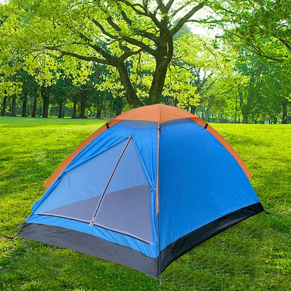 1-3 Person Camping Tent, Backpacking Tent, Easy Set up Shelter Trips Tent, Double Single Floor Dome Tent, Blue image number 2