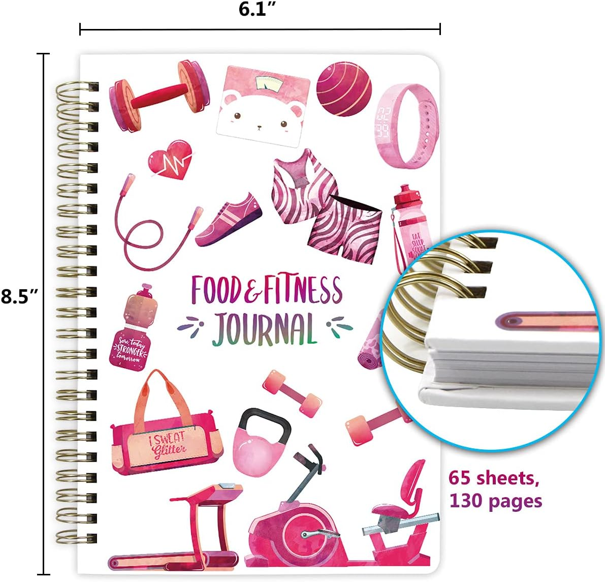 Food Nutrition Fitness Journal Weight Loss Wellness Workout Calorie Counter Log Diary Notebook Planner Diet Meal Exercise Training Health Tracker 6.1" X 8.5" image number 3