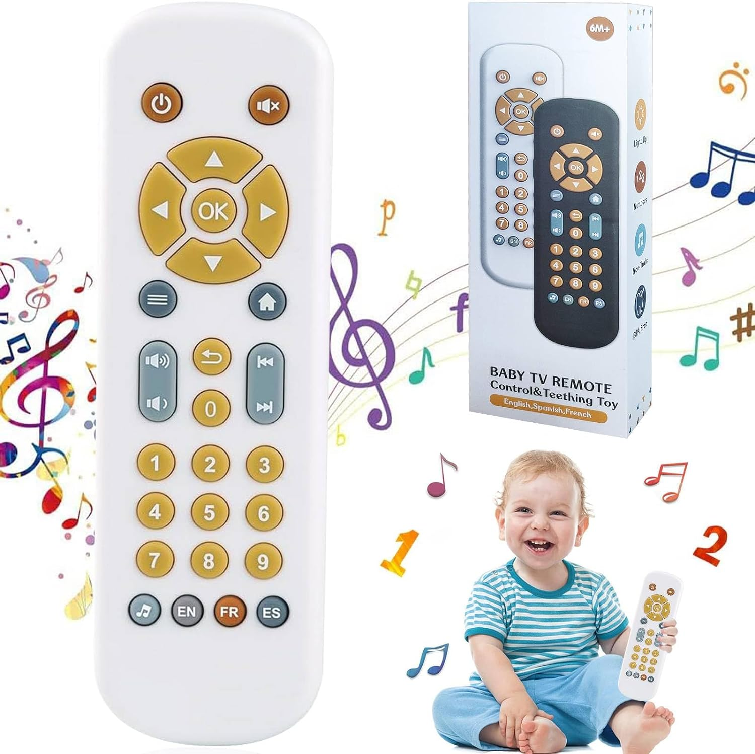 Baby TV Remote Toys 6-12 Months, Toddlers Remote Control Toy, Realistic Play Remote Early Educational Baby Musical Toys with Light and Sound for Infant Boys Girls Kids 6, 12, 18 Months Black