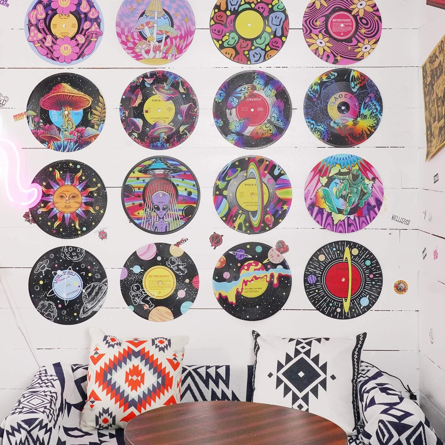 Putuo Decor Aesthetic Vinyl Record Set of 4 - Kawaii Indie Mushroom Room Decor, Pink Y2K for Teen Girls, Cute Pastel Danish for Kid'S Room (AMZVS0004) - Mushroom image number 3