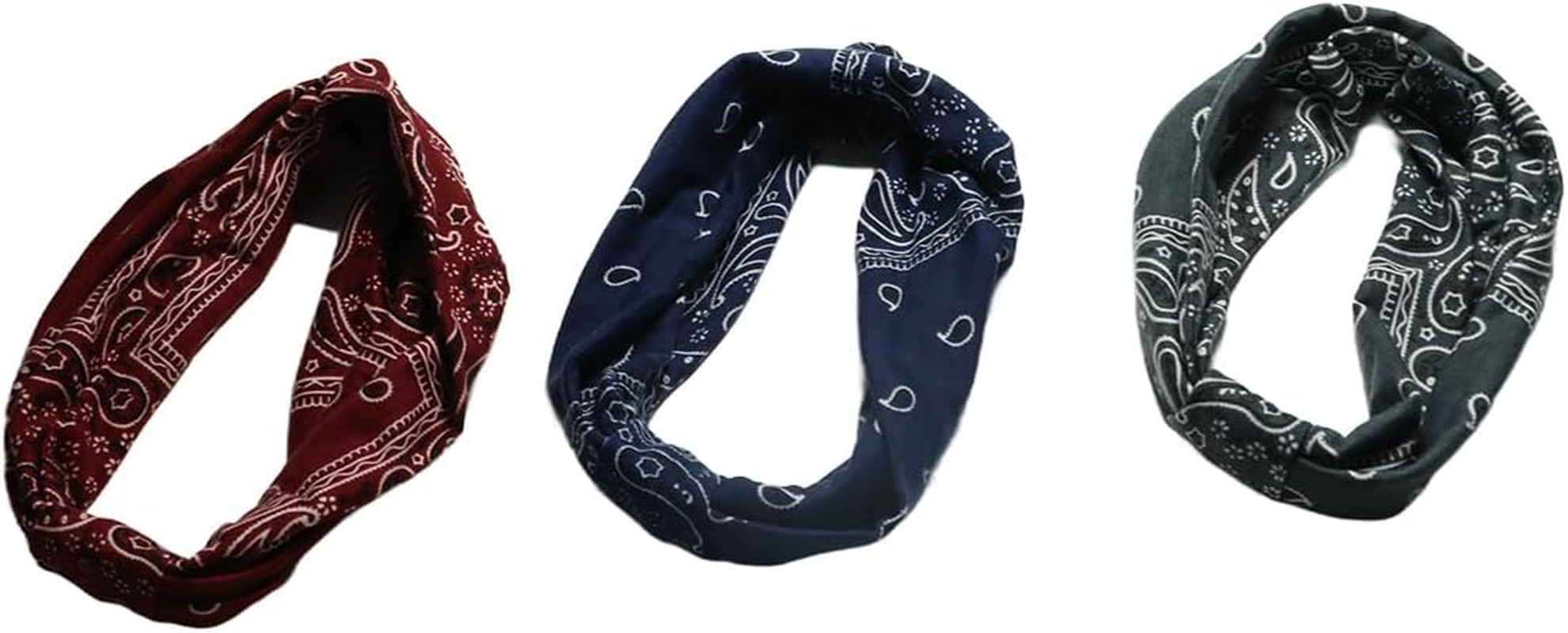 Enwye 3 Pieces Headband Women Wide Headband Boho Floral Print Knot Elastic for Running Yoga Head Wrap (3 Colors) image number 2