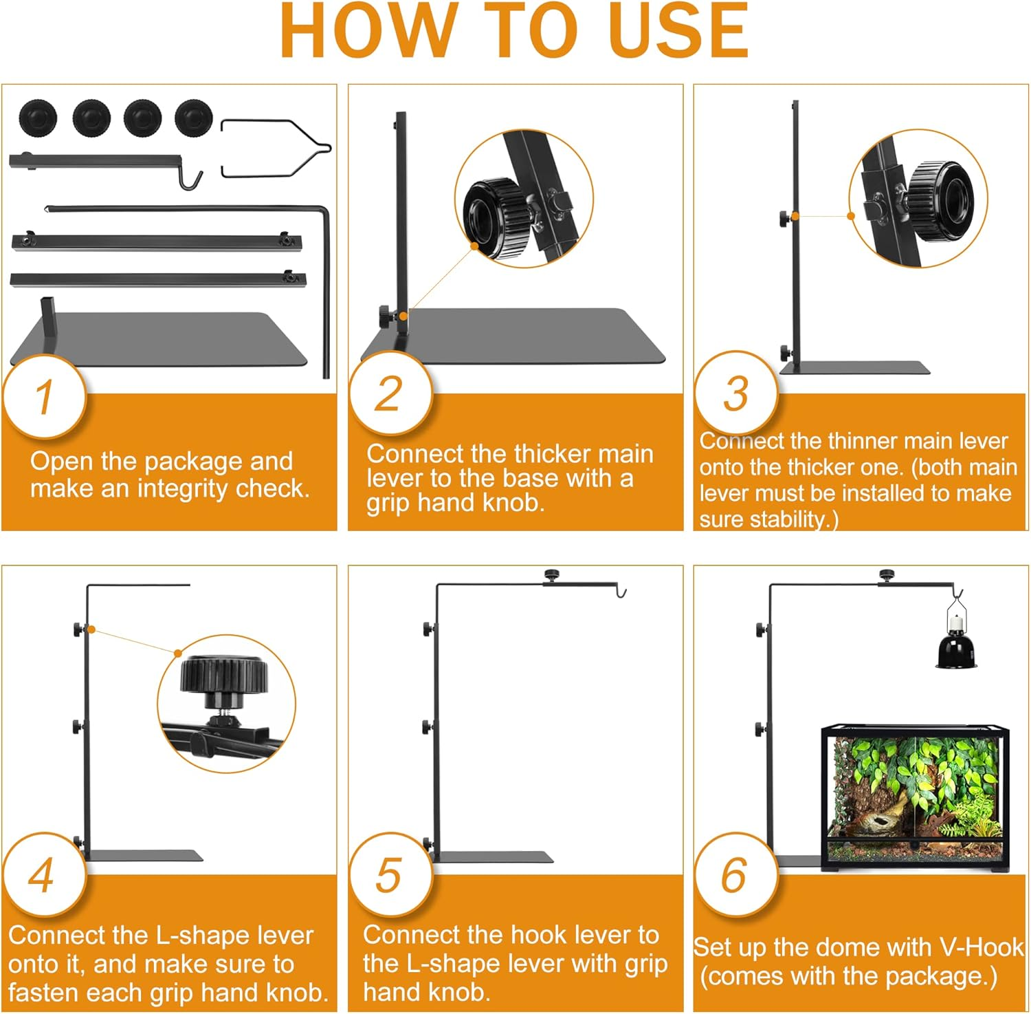 Reptile Domes Stand, Adjustable 17-37 Inch Heat Lamp Stand Fixture for Terrarium, Metal Basking Lamp Holder, Suitable for All Reptile Domes Lamp,Xl Size image number 3