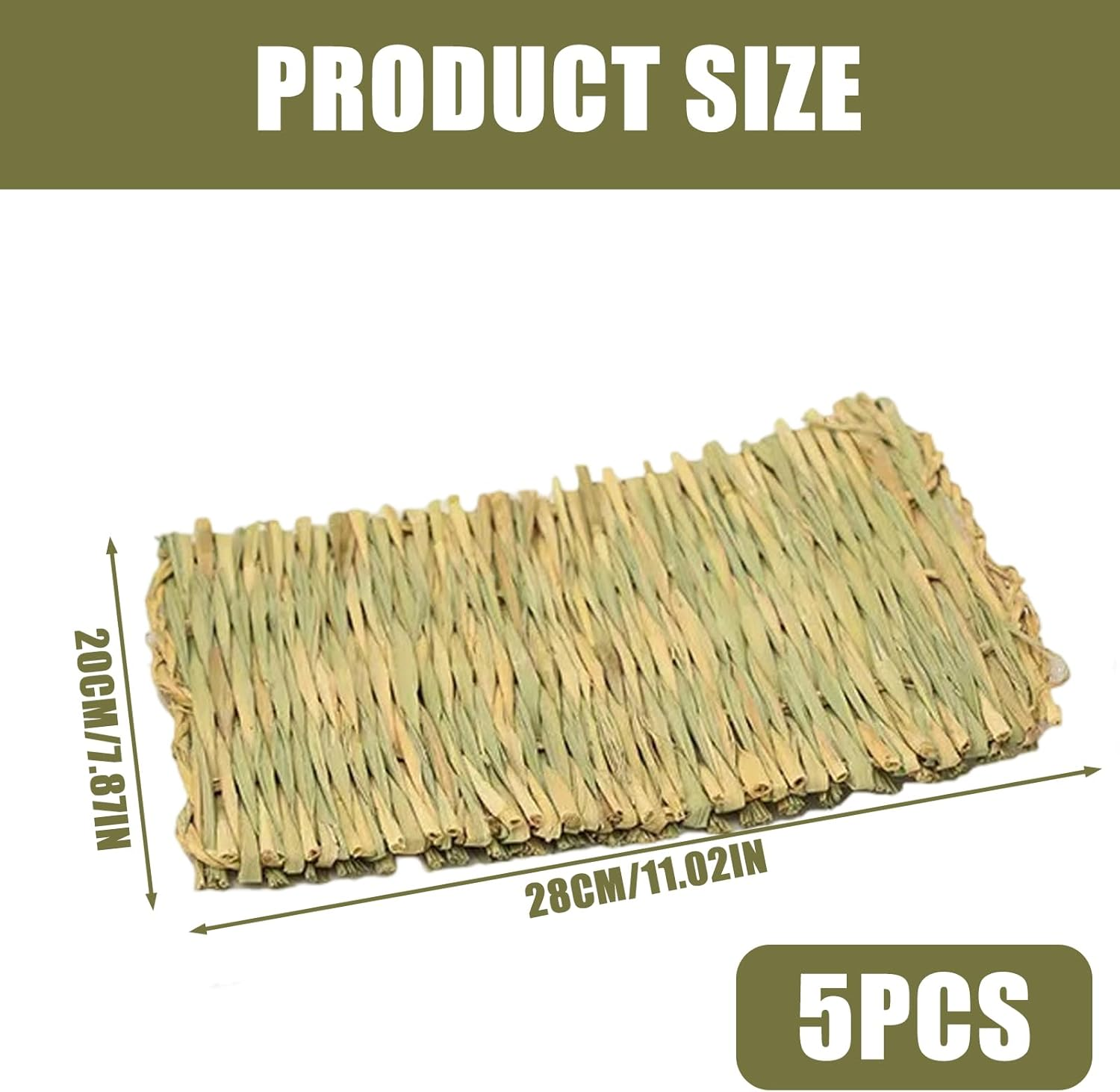 Rabbit Grass Mat, Pack of 5, 28 X 20 Cm Grass Mat, Woven Bed Mat, Small Animal Grass Mats for Hamsters, Animal Chew Toy, Bunny Grass Mat, Natural, Safe and Edible for Rabbits, Guinea Pigs image number 3
