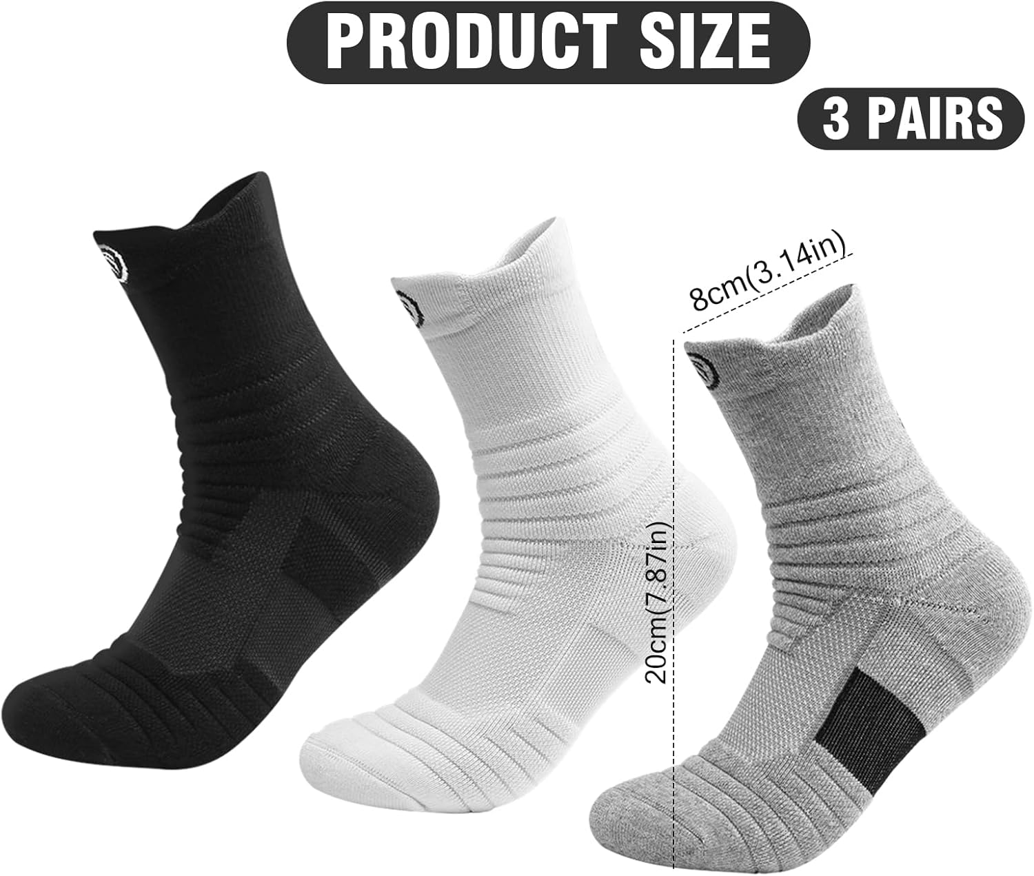 3 Pairs Compression Socks for Men Women, Breathable Thickened Socks anti Blister Sports Socks Comfortable Soccer Socks Cushioned Socks for Football Basketball Hiking Running image number 1