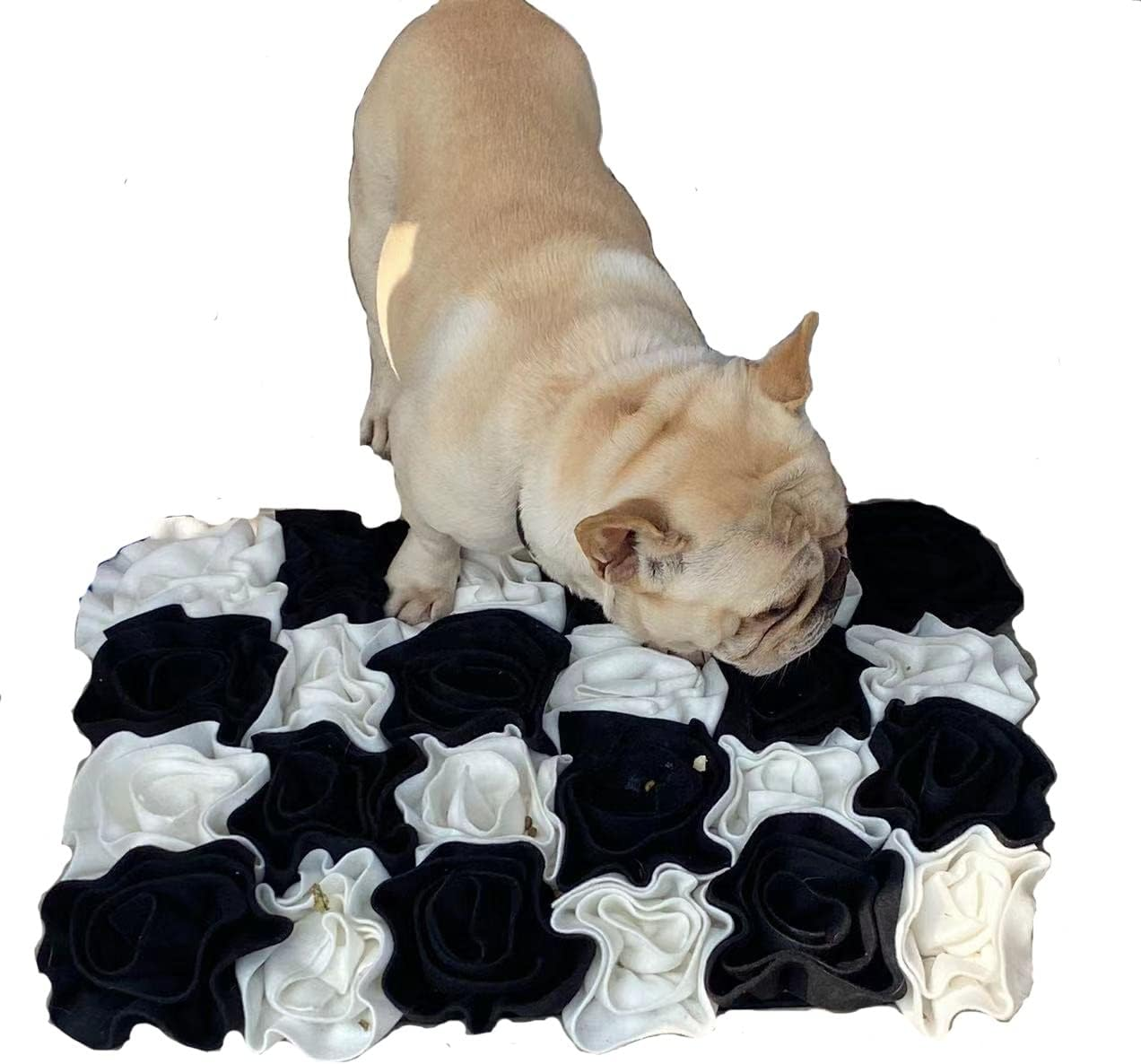 Black and White Chequered Rose Design,Washable anti Slip,Big Tough for Large Dog Feeding Mat, Food Puzzles, Sniffing and Snuffle Mat image number 4