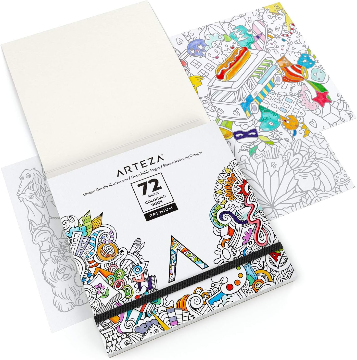 ARTEZA Coloring Book for Adults, Doodle Designs, 72 Sheets, 100 Lb, 6.4X6.4 Inches, for Anxiety, Stress Relief & Relaxing, Detachable Pages image number 1