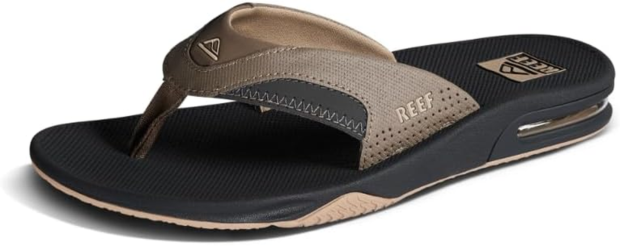 REEF Fanning Men'S Bottle Opener Flip Flop, Arch Support, Durable Outsole, Water Friendly, Vintage Brown Sunset, 4