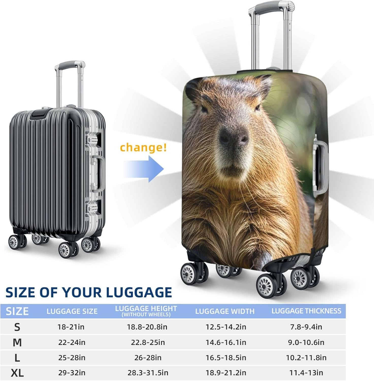 STVYUKL Capybara with Eyes Closed (2) Luggage Cover Personalized Elastic Washable Suitcase Cover Luggage Protector Auti-Scratch Suitcase Case Protector Fits 18-32 Inch Luggage, Black, X-Large image number 4
