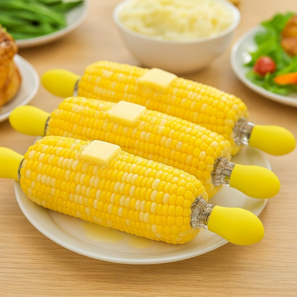 HIC Corn Dishes, Glass Corn Picks, Set of 8 Yellow image number 1