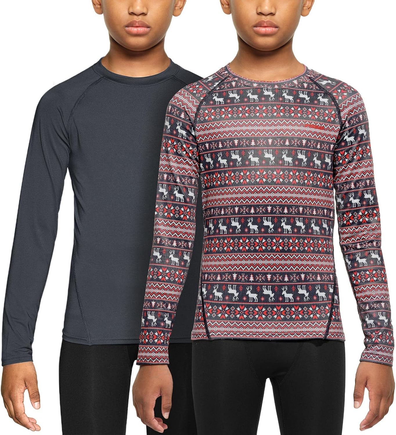 TSLA Kid'S Thermal Compression Tops, Mock Turtle Neck/Crew Neck Fleece Lined Base Layer Shirts