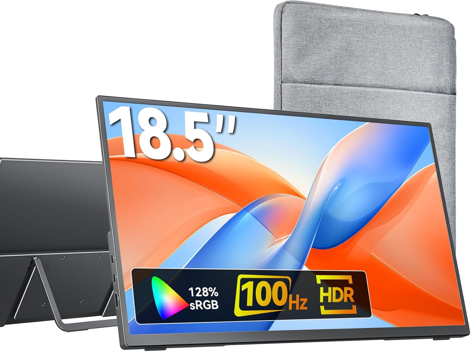 Kksmart Portable Monitor 18.5 Inch 1080P FHD 128% Srgb 100Hz, Portable Screen for Laptop Macbook Surface PC Xbox PS5, HDMI Dual USB-C VESA Compatible Built-In Speaker, with Kickstand image number 4