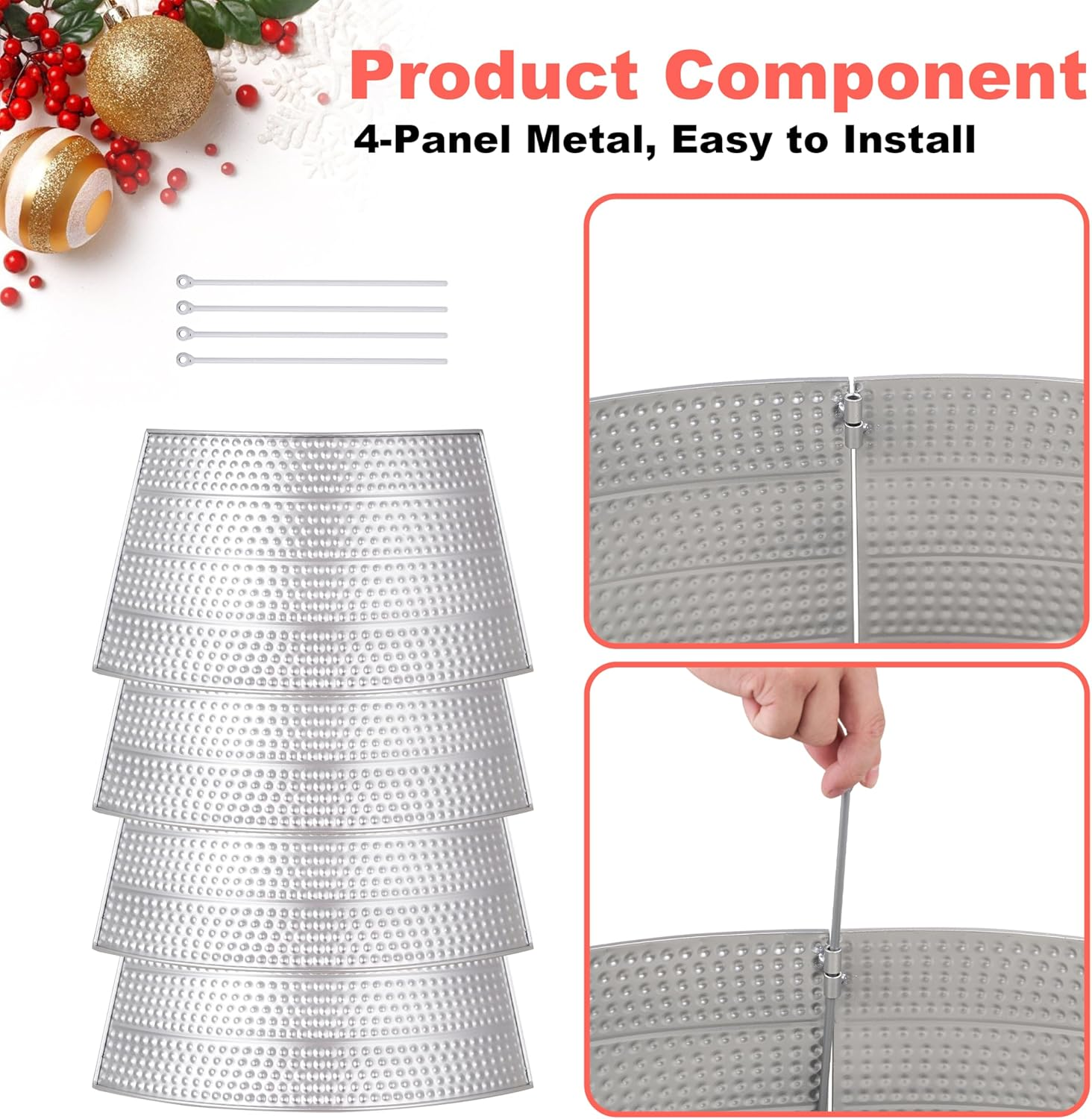 Christmas Tree Collar and Skirt Set - 23" Festive Holiday Decor with Gold Metal Tree Collar Base Stand - Ideal for Real or Artificial Trees - Christmas Skirt Tree Basket Decorations Gift image number 3