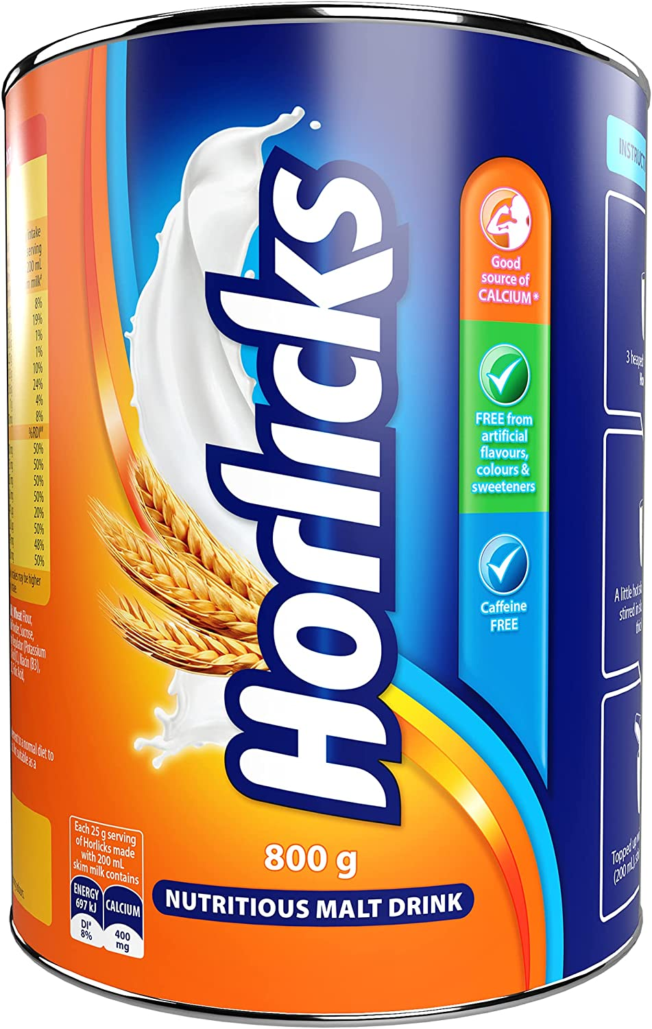 Horlicks Malted Milk Nutritious Drink Tin, Blue, Large, 800 G image number 1