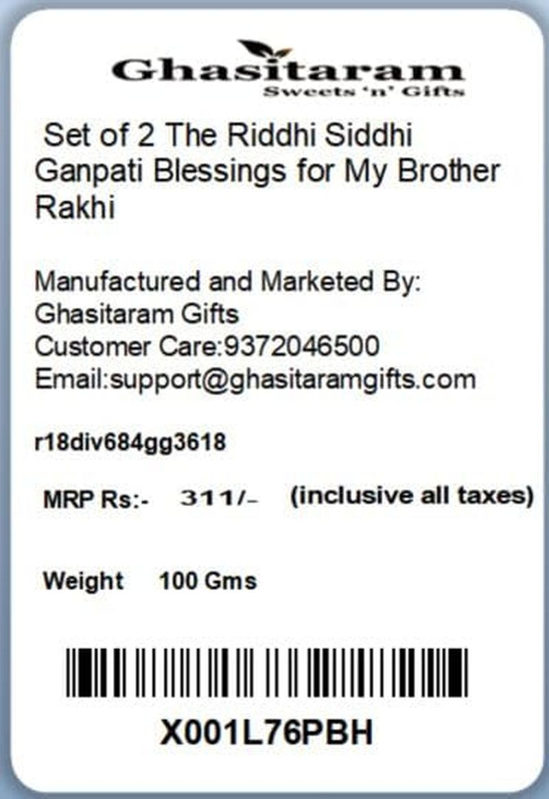 Ghasitaram Gifts Rakhis Online - Rakhi for Brother - Set of 2 the Riddhi Siddhi Ganpati Blessings for My Brother Rakhi image number 5