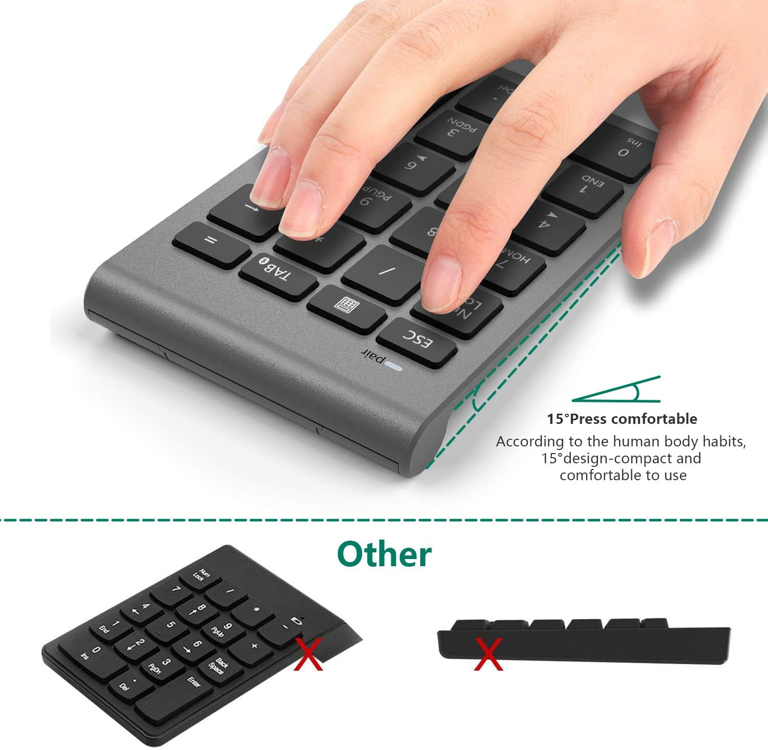 Rytaki Bluetooth Numeric Keypad for Laptops, Portable Wireless Bluetooth 22 Keys Numeric Keypad with Multiple Shortcuts for Laptop, PC, Desktop, Surface Pro, Notebook, Etc.