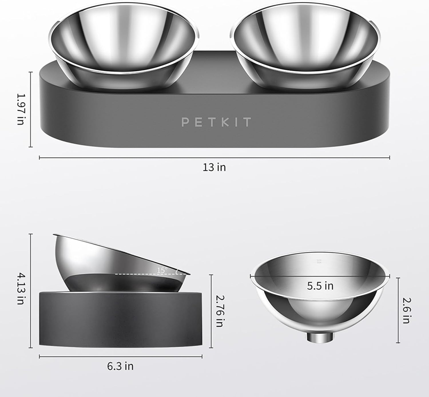 PETKIT Raised Dog Cat Food Bowl 304 Stainless Steel, Elevated Pet Food and Water Bowl Dishes, Elevated Cat Bowls, Non-Slip Tilted Cat Bowl No Spill image number 6